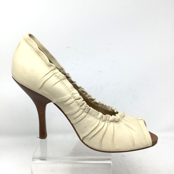 BCBGMaxAzria Cream Peep Toe Heels - Picture 3 of 8